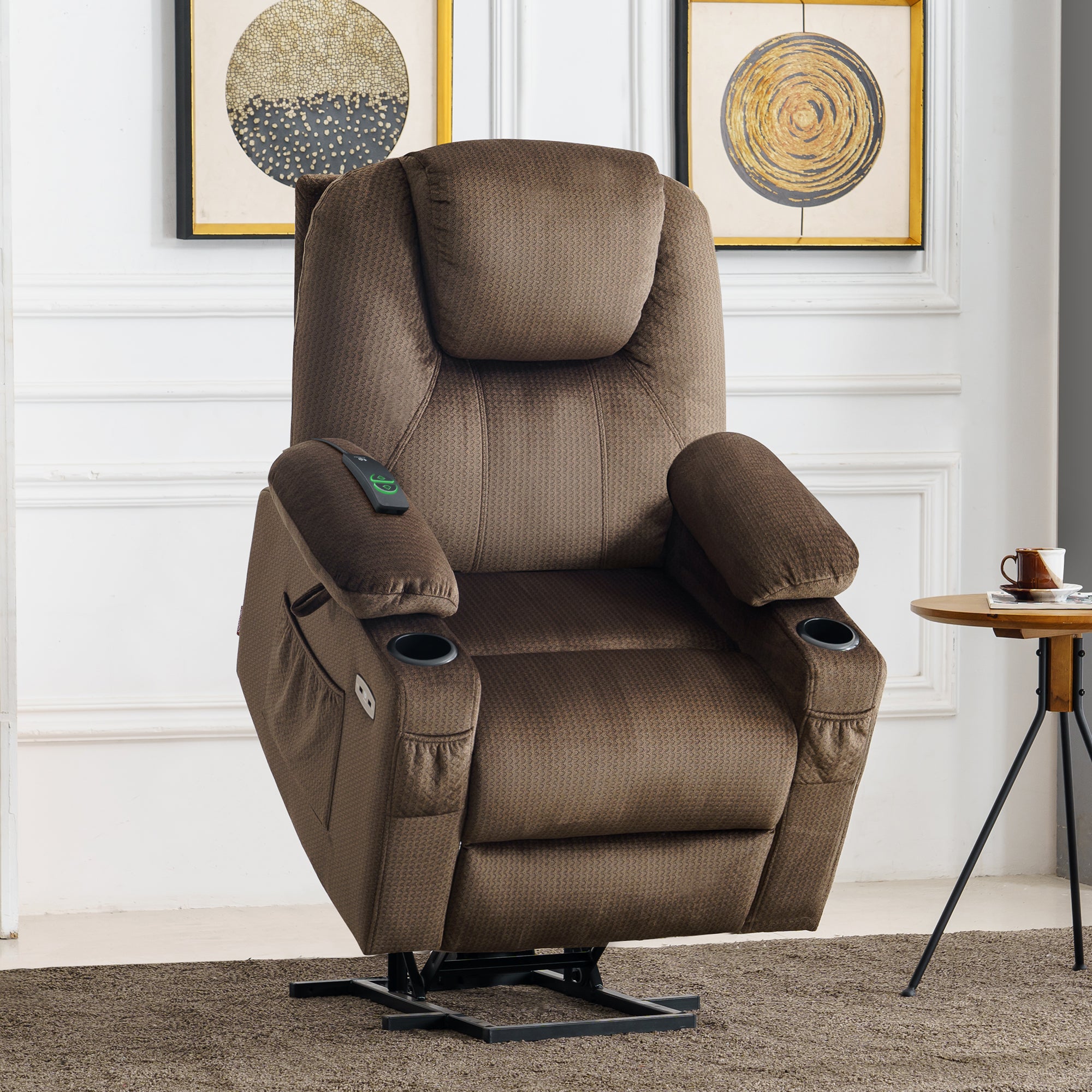 MCombo Electric Power Lift Recliner Chair Sofa with Massage and Heat for Elderly, 3 Positions, 2 Side Pockets and Cup Holders, USB Ports, Fabric 7040 Series