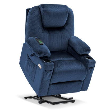 MCombo Electric Power Lift Recliner Chair Sofa with Massage and Heat for Elderly, 3 Positions, 2 Side Pockets and Cup Holders, USB Ports, Fabric 7040 Series