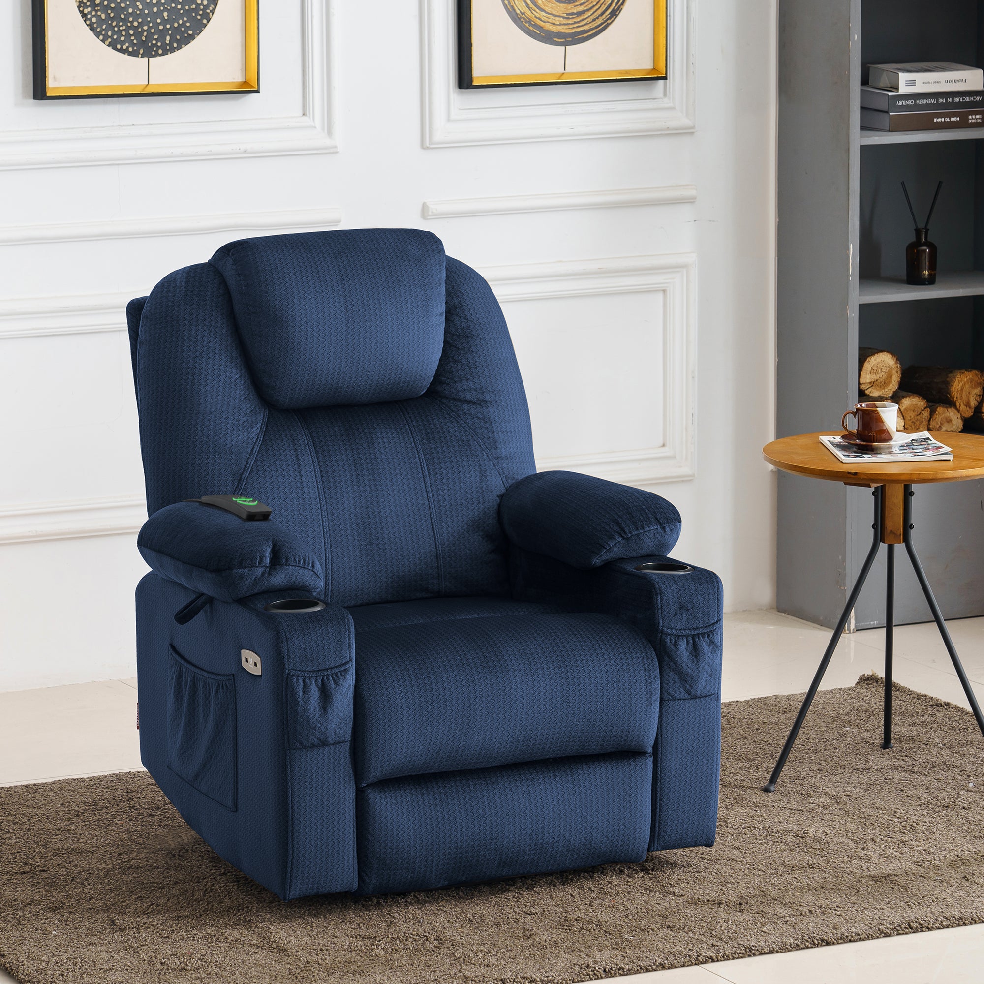 MCombo Electric Power Lift Recliner Chair Sofa with Massage and Heat for Elderly, 3 Positions, 2 Side Pockets and Cup Holders, USB Ports, Fabric 7040 Series