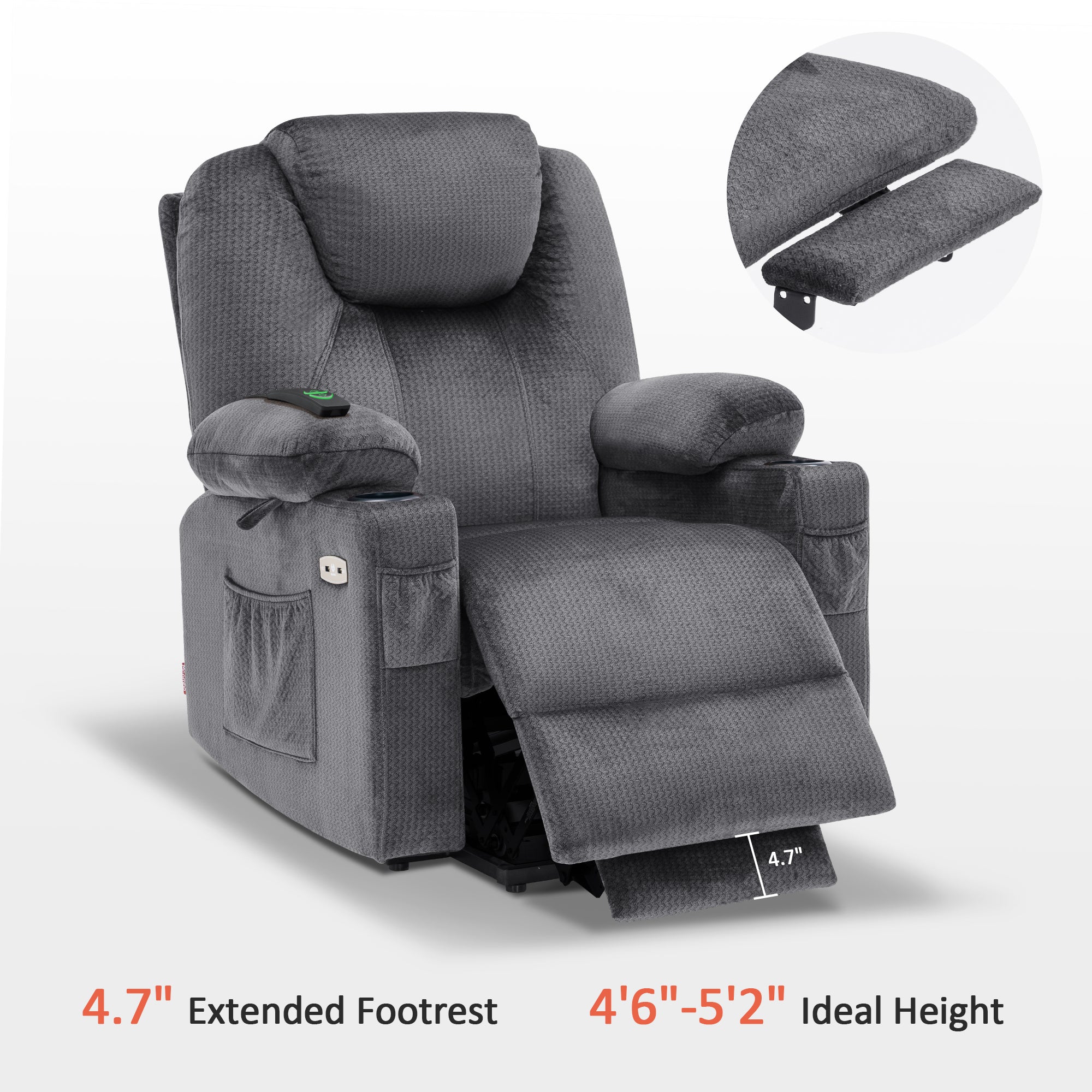 MCombo Electric Power Lift Recliner Chair Sofa with Massage and Heat for Elderly, 3 Positions, 2 Side Pockets and Cup Holders, USB Ports, Fabric 7040 Series