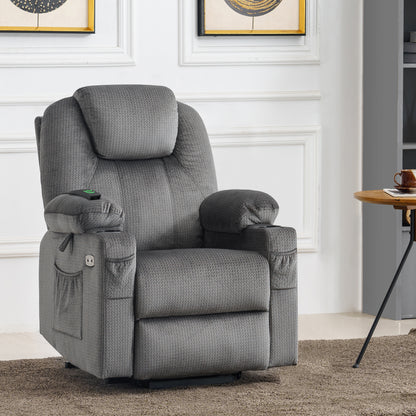 MCombo Electric Power Lift Recliner Chair Sofa with Massage and Heat for Elderly, 3 Positions, 2 Side Pockets and Cup Holders, USB Ports, Fabric 7040 Series