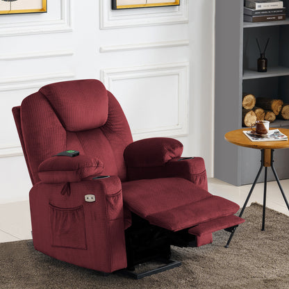 MCombo Electric Power Lift Recliner Chair Sofa with Massage and Heat for Elderly, 3 Positions, 2 Side Pockets and Cup Holders, USB Ports, Fabric 7040 Series