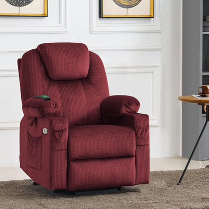 MCombo Electric Power Lift Recliner Chair Sofa with Massage and Heat for Elderly, 3 Positions, 2 Side Pockets and Cup Holders, USB Ports, Fabric 7040 Series