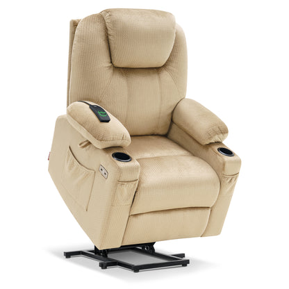 MCombo Electric Power Lift Recliner Chair Sofa with Massage and Heat for Elderly, 3 Positions, 2 Side Pockets and Cup Holders, USB Ports, Fabric 7040 Series