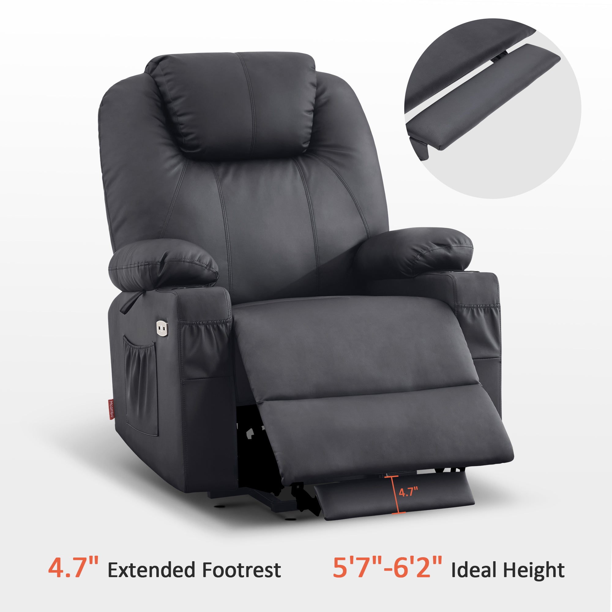 MCombo Power Lift Recliner Chair with Massage and Heat for Elderly, 3 Positions, 2 Side Pockets and Cup Holders, USB Ports, Faux Leather 7040 Series