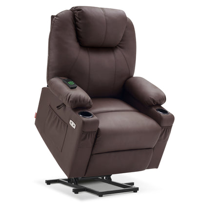 MCombo Power Lift Recliner Chair with Massage and Heat for Elderly, 3 Positions, 2 Side Pockets and Cup Holders, USB Ports, Faux Leather 7040 Series