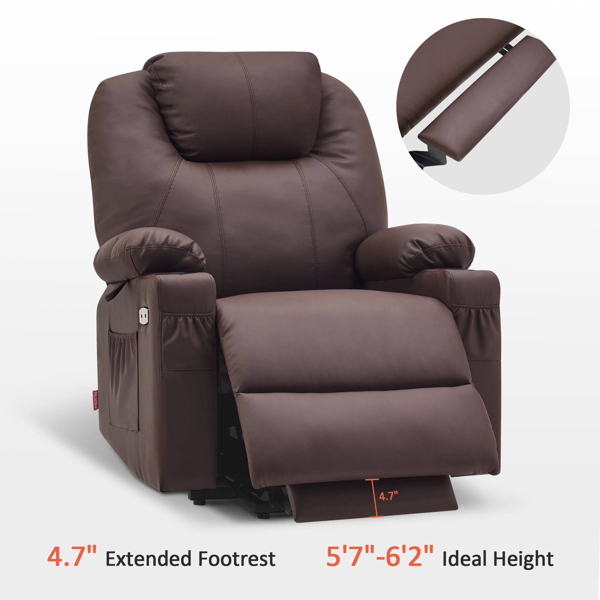 MCombo Power Lift Recliner Chair with Massage and Heat for Elderly, 3 Positions, 2 Side Pockets and Cup Holders, USB Ports, Faux Leather 7040 Series