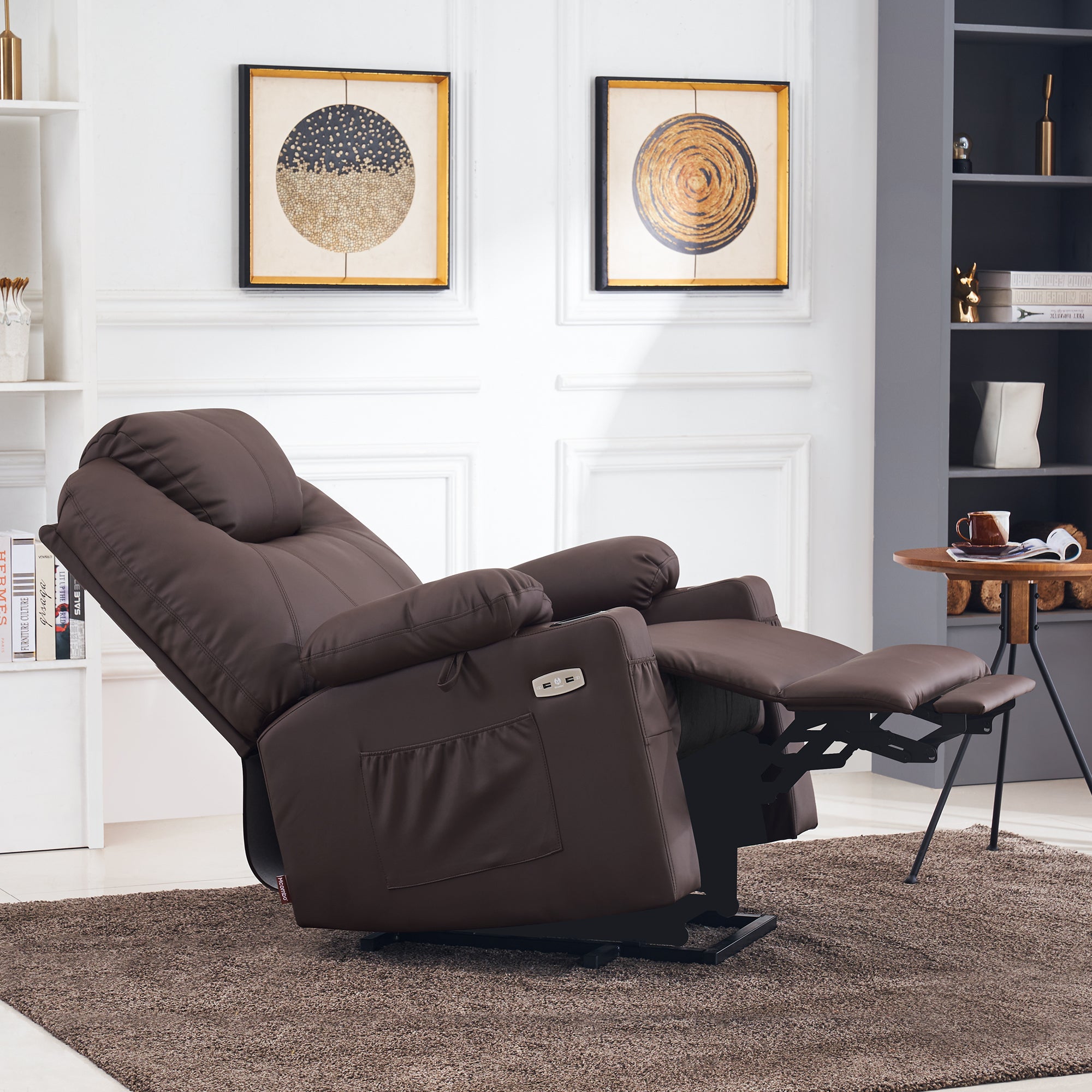 MCombo Power Lift Recliner Chair with Massage and Heat for Elderly, 3 Positions, 2 Side Pockets and Cup Holders, USB Ports, Faux Leather 7040 Series