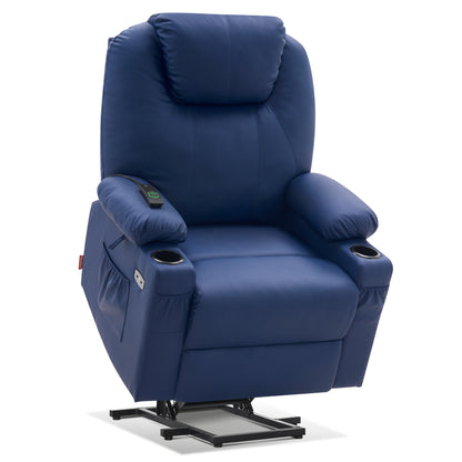 MCombo Power Lift Recliner Chair with Massage and Heat for Elderly, 3 Positions, 2 Side Pockets and Cup Holders, USB Ports, Faux Leather 7040 Series