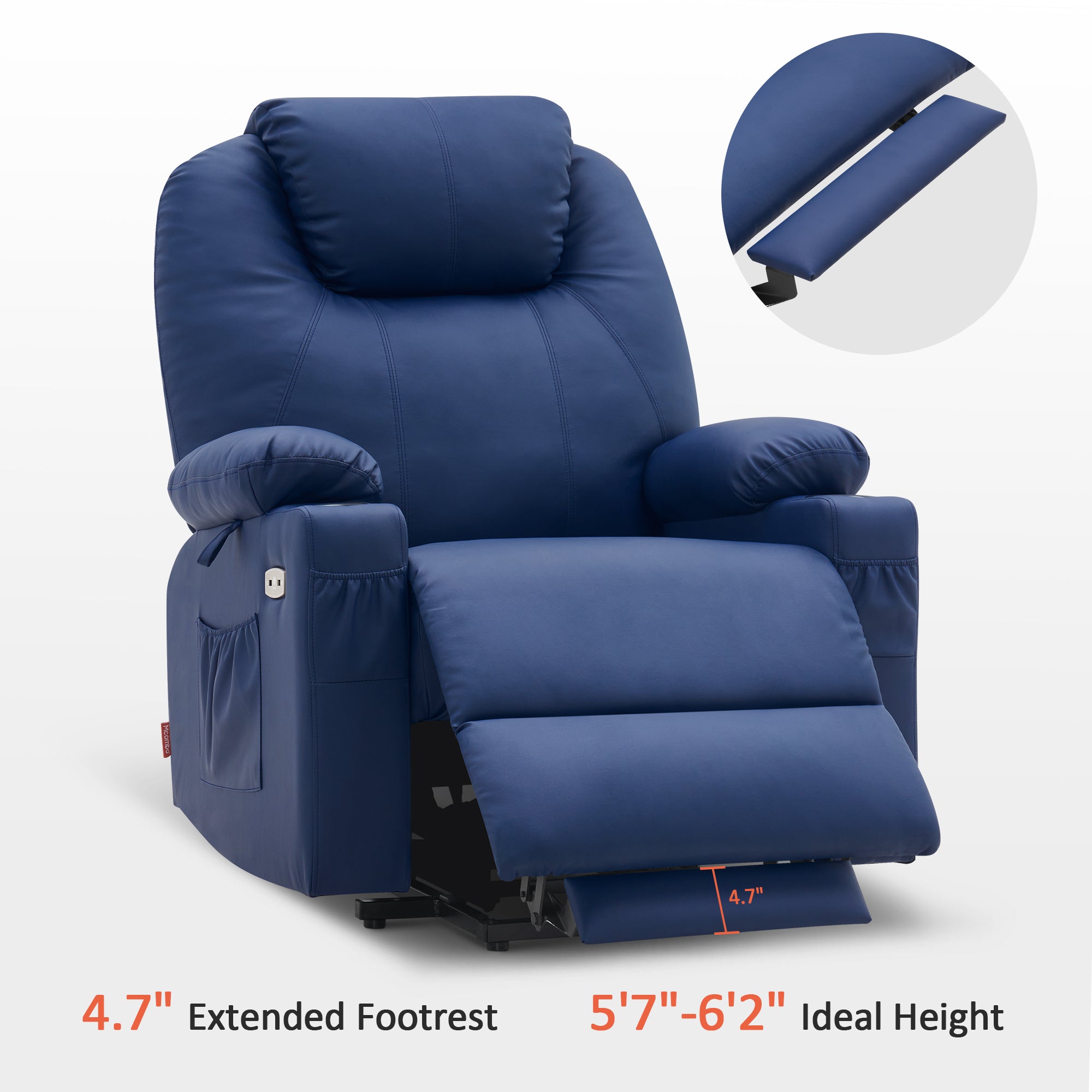 MCombo Power Lift Recliner Chair with Massage and Heat for Elderly, 3 Positions, 2 Side Pockets and Cup Holders, USB Ports, Faux Leather 7040 Series