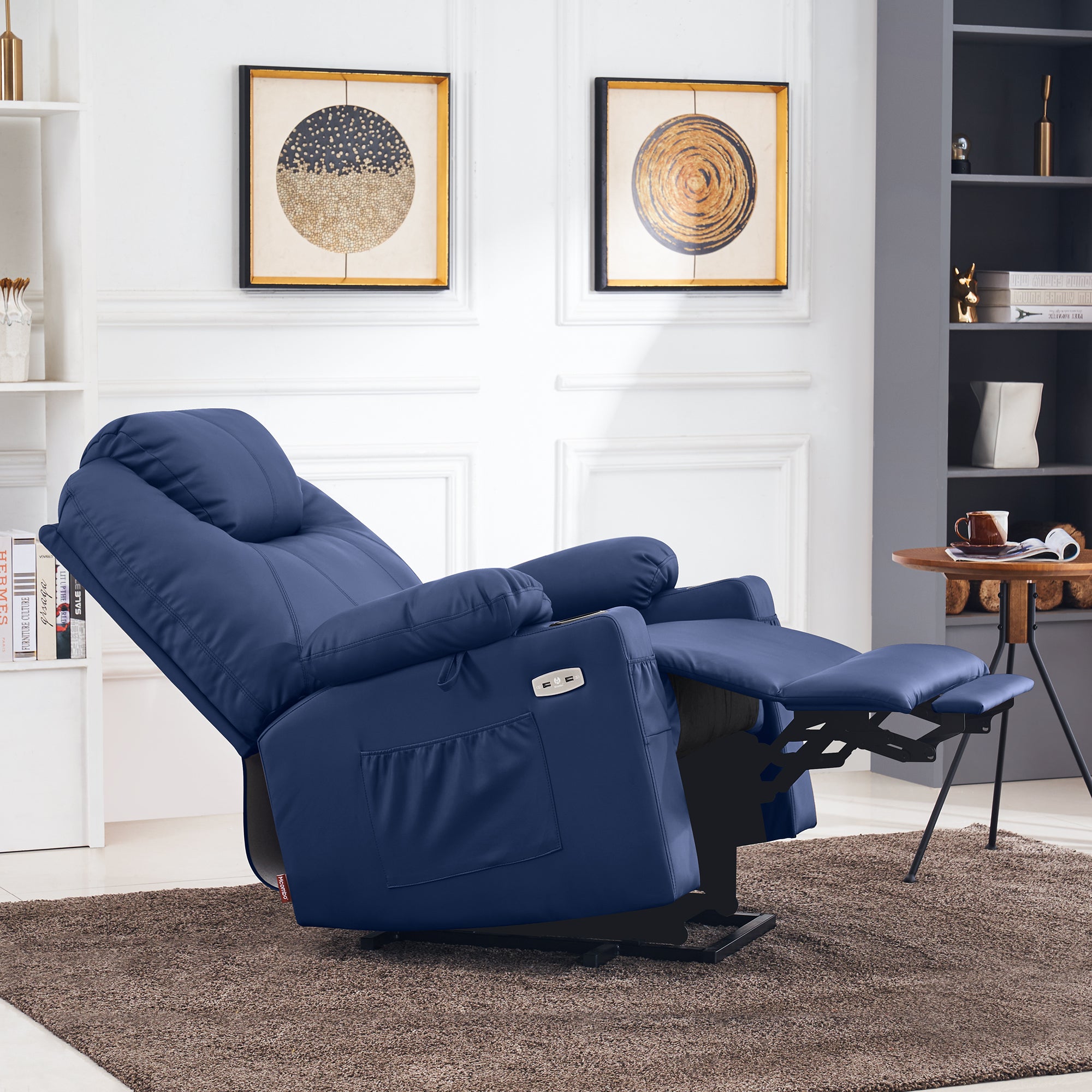 MCombo Power Lift Recliner Chair with Massage and Heat for Elderly, 3 Positions, 2 Side Pockets and Cup Holders, USB Ports, Faux Leather 7040 Series