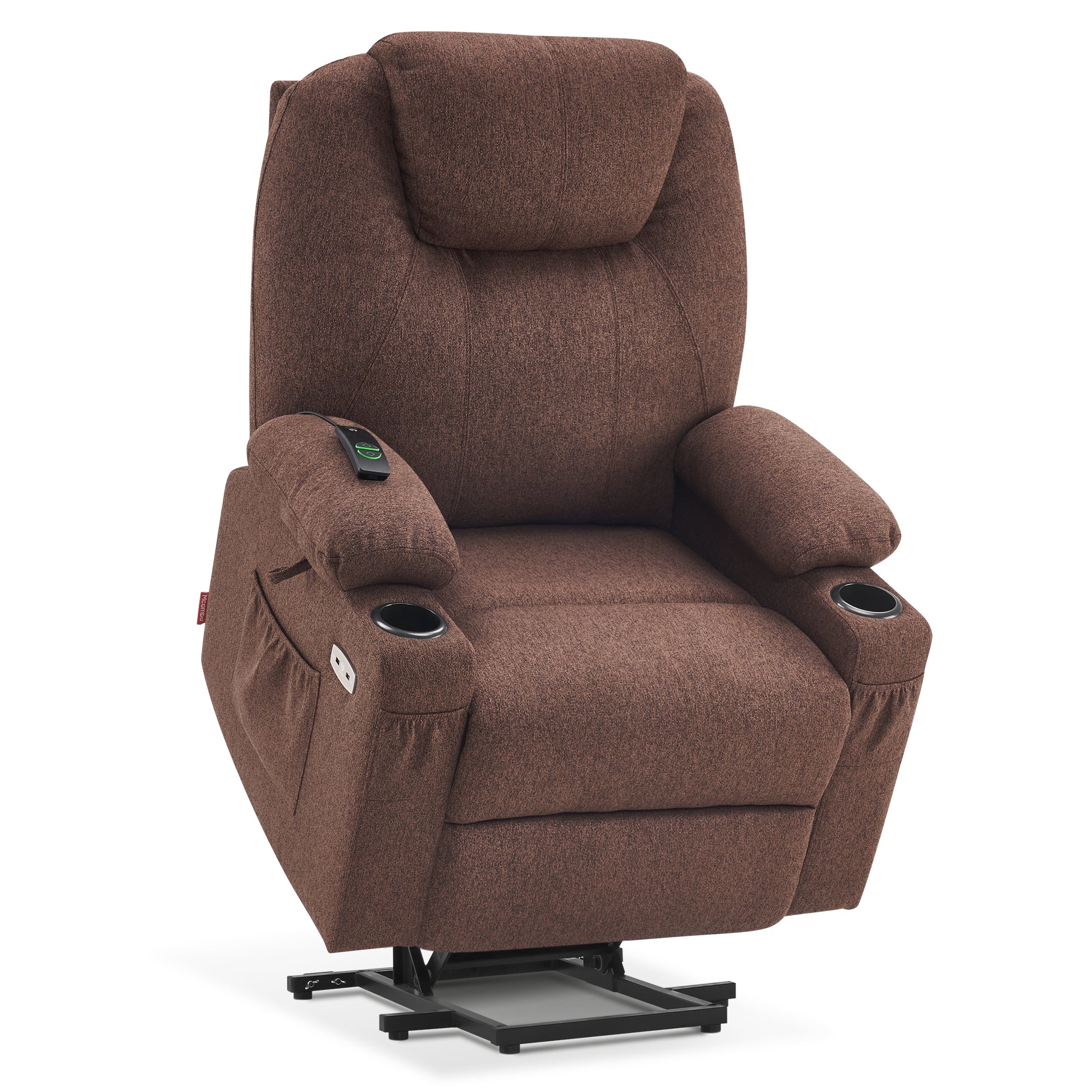 MCombo Electric Power Lift Recliner Chair Sofa with Massage and Heat for Elderly, 3 Positions, 2 Side Pockets and Cup Holders, USB Ports, Fabric 7040 Series