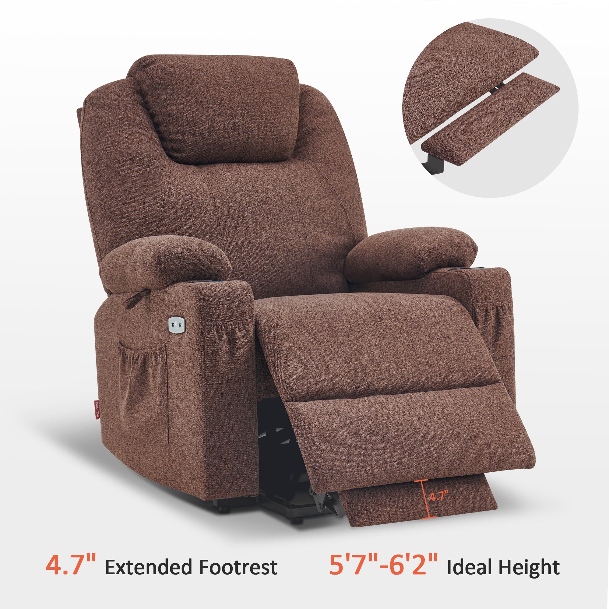 MCombo Electric Power Lift Recliner Chair Sofa with Massage and Heat for Elderly, 3 Positions, 2 Side Pockets and Cup Holders, USB Ports, Fabric 7040 Series