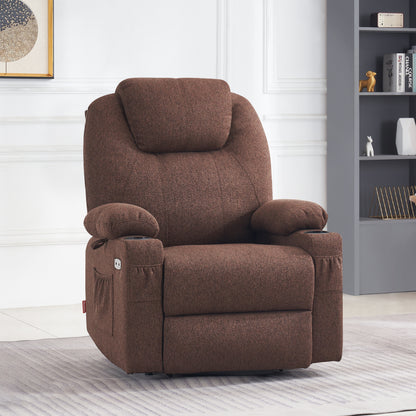 MCombo Electric Power Lift Recliner Chair Sofa with Massage and Heat for Elderly, 3 Positions, 2 Side Pockets and Cup Holders, USB Ports, Fabric 7040 Series