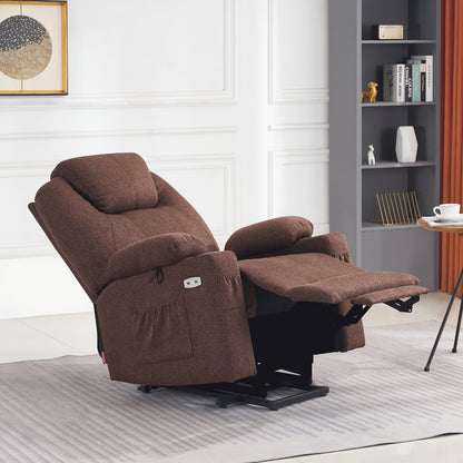 MCombo Electric Power Lift Recliner Chair Sofa with Massage and Heat for Elderly, 3 Positions, 2 Side Pockets and Cup Holders, USB Ports, Fabric 7040 Series