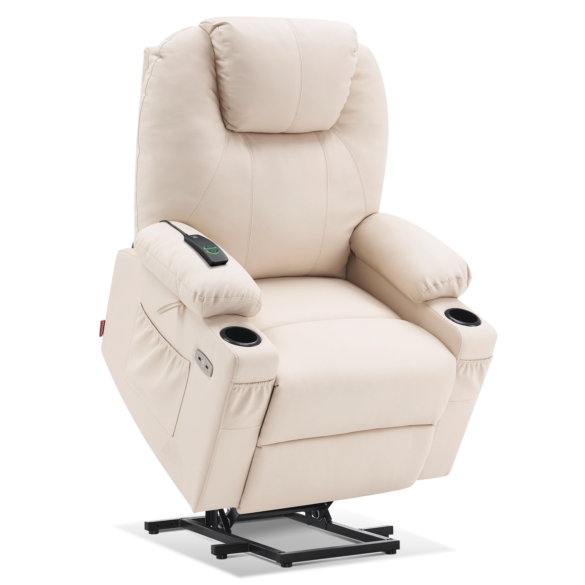 MCombo Power Lift Recliner Chair with Massage and Heat for Elderly, 3 Positions, 2 Side Pockets and Cup Holders, USB Ports, Faux Leather 7040 Series