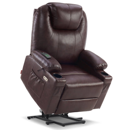 MCombo Power Lift Recliner Chair with Massage and Heat for Elderly, 3 Positions, 2 Side Pockets and Cup Holders, USB Ports, Faux Leather 7040 Series