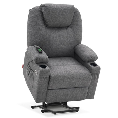 MCombo Electric Power Lift Recliner Chair Sofa with Massage and Heat for Elderly, 3 Positions, 2 Side Pockets and Cup Holders, USB Ports, Fabric 7040 Series