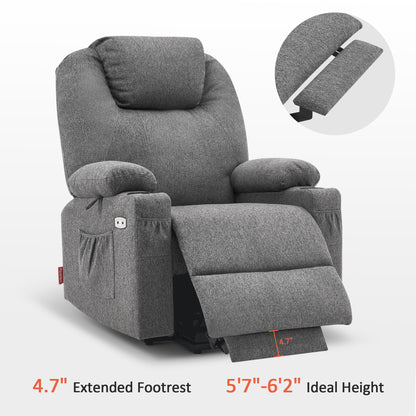 MCombo Electric Power Lift Recliner Chair Sofa with Massage and Heat for Elderly, 3 Positions, 2 Side Pockets and Cup Holders, USB Ports, Fabric 7040 Series