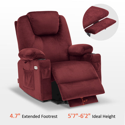 MCombo Electric Power Lift Recliner Chair Sofa with Massage and Heat for Elderly, 3 Positions, 2 Side Pockets and Cup Holders, USB Ports, Fabric 7040 Series