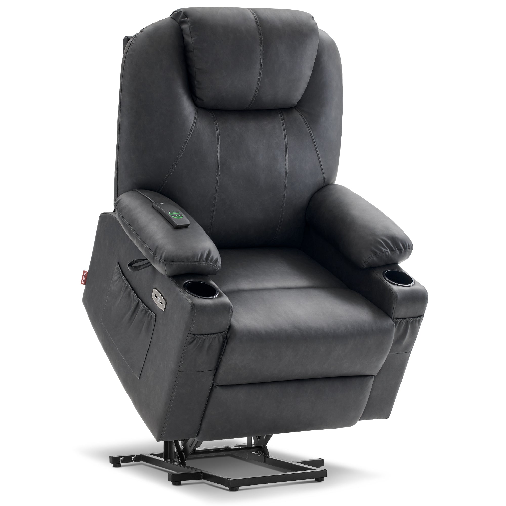 MCombo Power Lift Recliner Chair with Massage and Heat for Elderly, 3 Positions, 2 Side Pockets and Cup Holders, USB Ports, Faux Leather 7040 Series