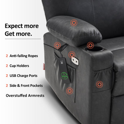 MCombo Power Lift Recliner Chair with Massage and Heat for Elderly, 3 Positions, 2 Side Pockets and Cup Holders, USB Ports, Faux Leather 7040 Series
