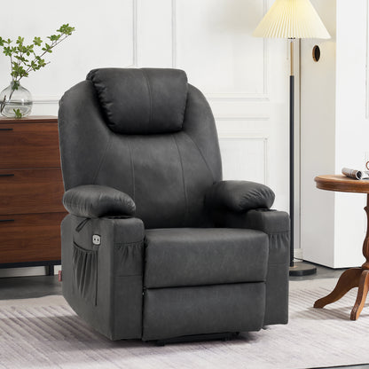 MCombo Power Lift Recliner Chair with Massage and Heat for Elderly, 3 Positions, 2 Side Pockets and Cup Holders, USB Ports, Faux Leather 7040 Series