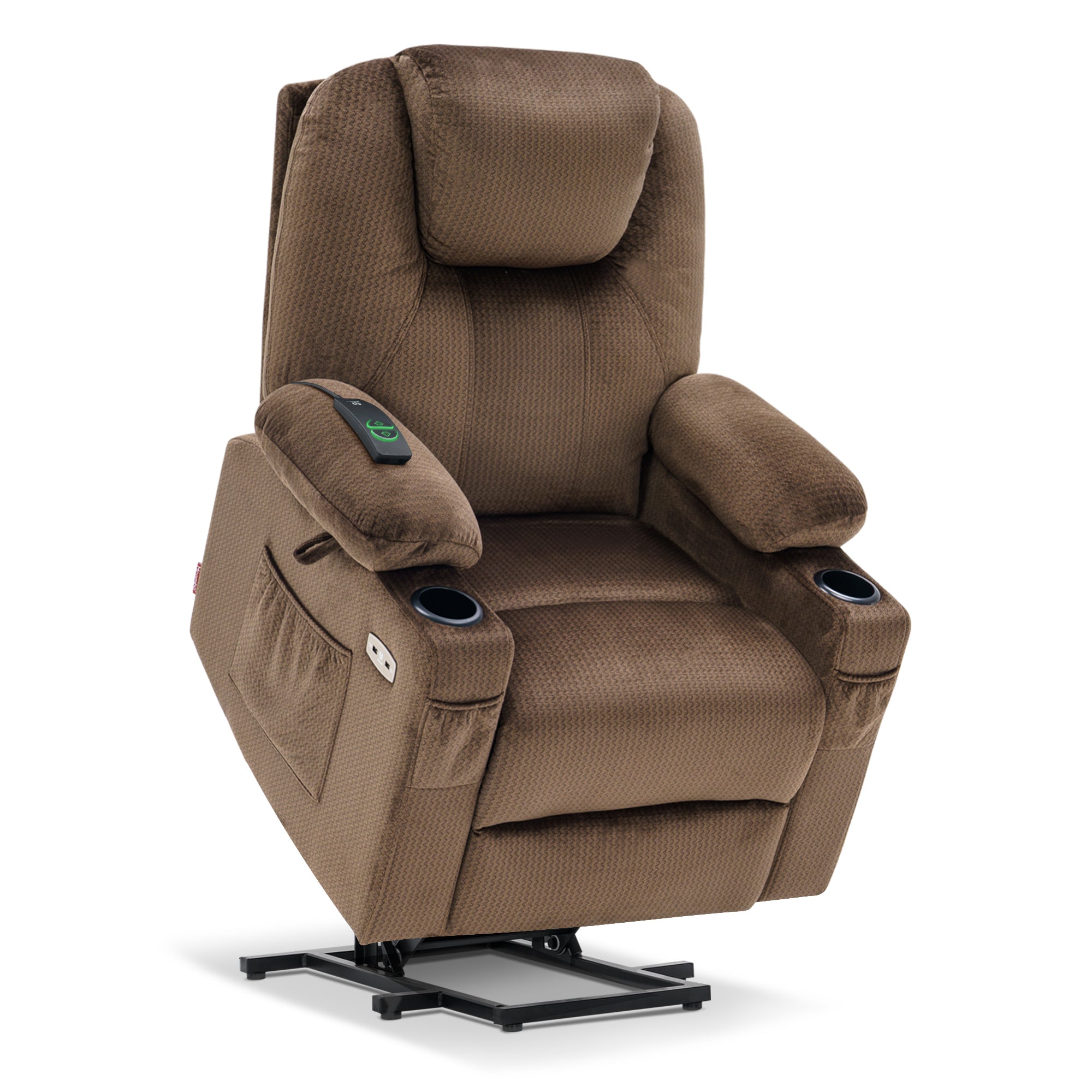 MCombo Electric Power Lift Recliner Chair Sofa with Massage and Heat for Elderly, 3 Positions, 2 Side Pockets and Cup Holders, USB Ports, Fabric 7040 Series