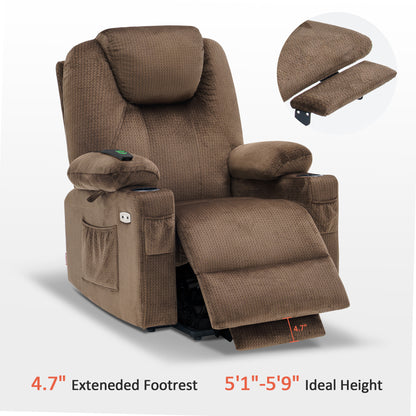 MCombo Electric Power Lift Recliner Chair Sofa with Massage and Heat for Elderly, 3 Positions, 2 Side Pockets and Cup Holders, USB Ports, Fabric 7040 Series