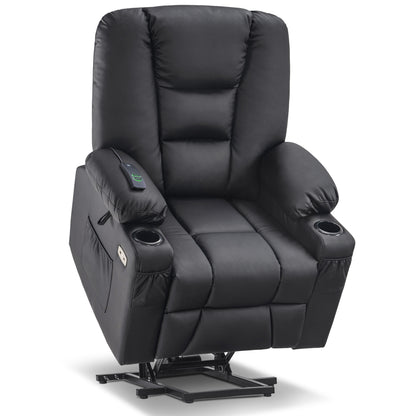 MCombo Power Lift Recliner Chair with Massage and Heat for Elderly, Extended Footrest, 3 Positions, Cup Holders, USB Ports, Faux Leather 7519 Series