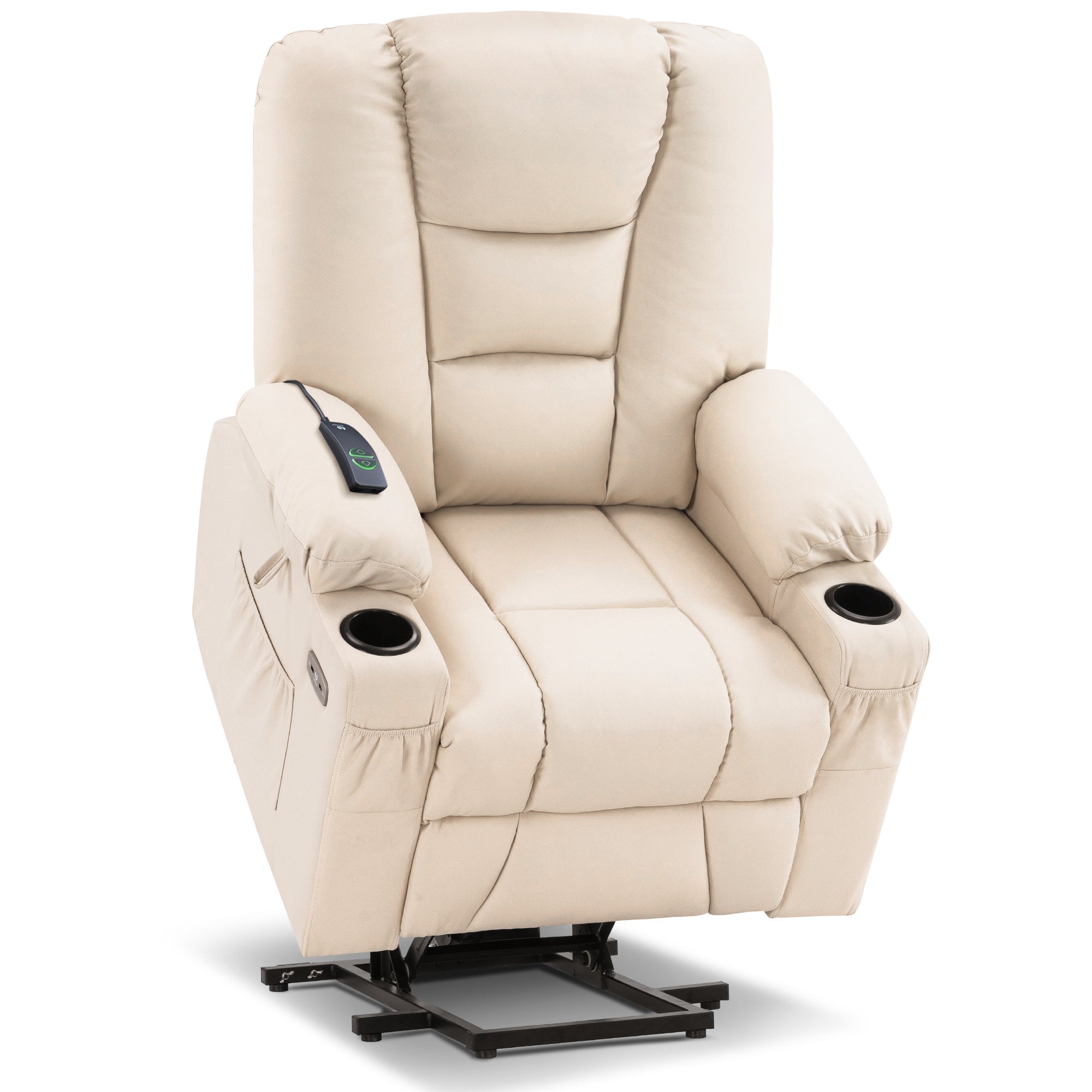 MCombo Power Lift Recliner Chair with Massage and Heat for Elderly, Extended Footrest, 3 Positions, Cup Holders, USB Ports, Faux Leather 7519 Series