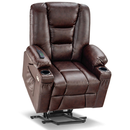 MCombo Power Lift Recliner Chair with Massage and Heat for Elderly, Extended Footrest, 3 Positions, Cup Holders, USB Ports, Faux Leather 7519 Series