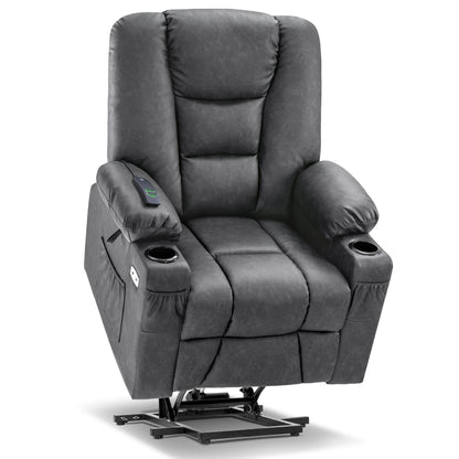 MCombo Power Lift Recliner Chair with Massage and Heat for Elderly, Extended Footrest, 3 Positions, Cup Holders, USB Ports, Faux Leather 7519 Series