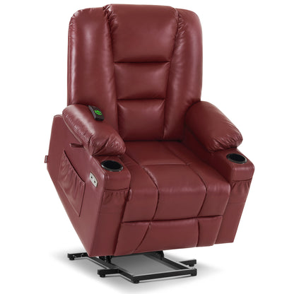 MCombo Power Lift Recliner Chair with Massage and Heat for Elderly, Extended Footrest, 3 Positions, Cup Holders, USB Ports, Faux Leather 7519 Series