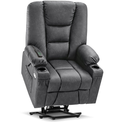 MCombo Power Lift Recliner Chair with Massage and Heat for Elderly, Extended Footrest, 3 Positions, Cup Holders, USB Ports, Faux Leather 7519 Series