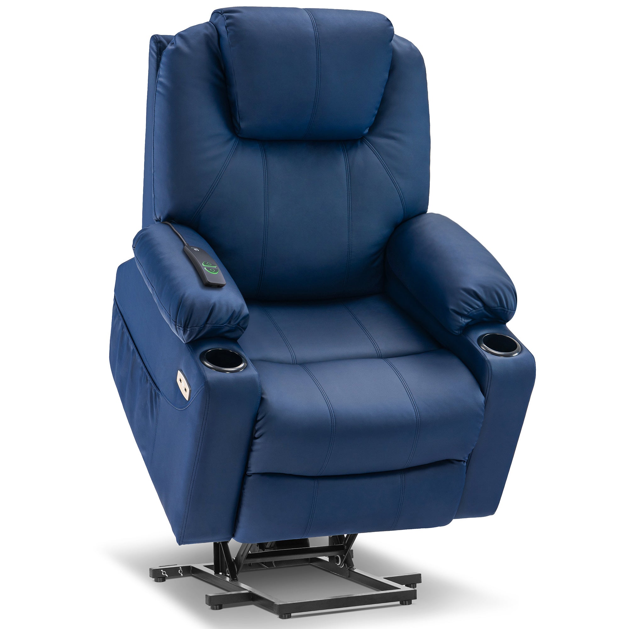 MCombo Power Lift Recliner Chair with Massage and Heat for Elderly, 3 Positions, 2 Side Pockets and Cup Holders, USB Ports, Faux Leather 7040 Series