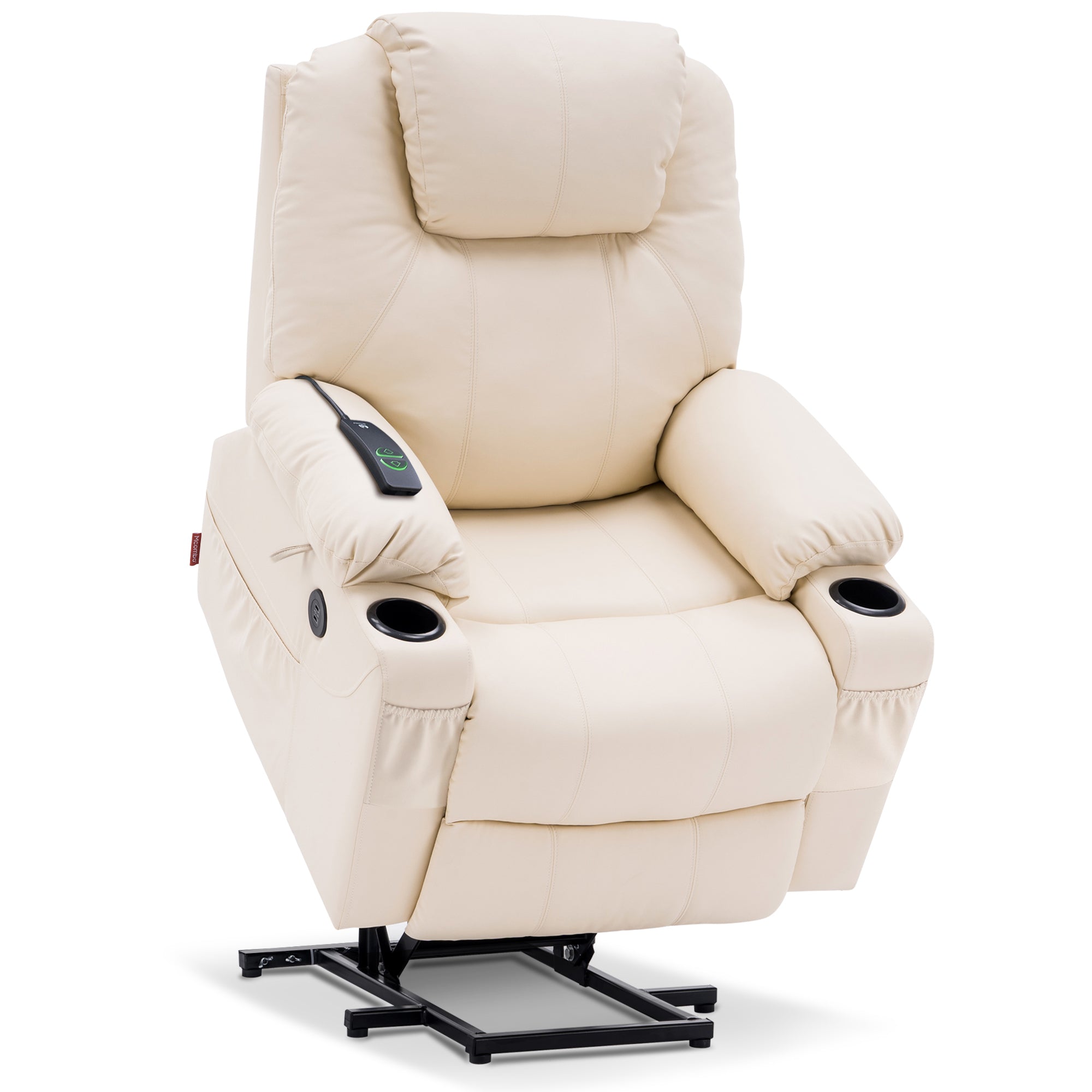 MCombo Power Lift Recliner Chair with Massage and Heat for Elderly, 3 Positions, 2 Side Pockets and Cup Holders, USB Ports, Faux Leather 7040 Series