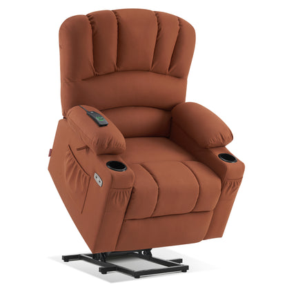 MCombo Power Lift Recliner Chair Sofa with Massage and Heat for Elderly People, Cup Holders, USB Ports, Side Pockets, Fabric 7095 Series