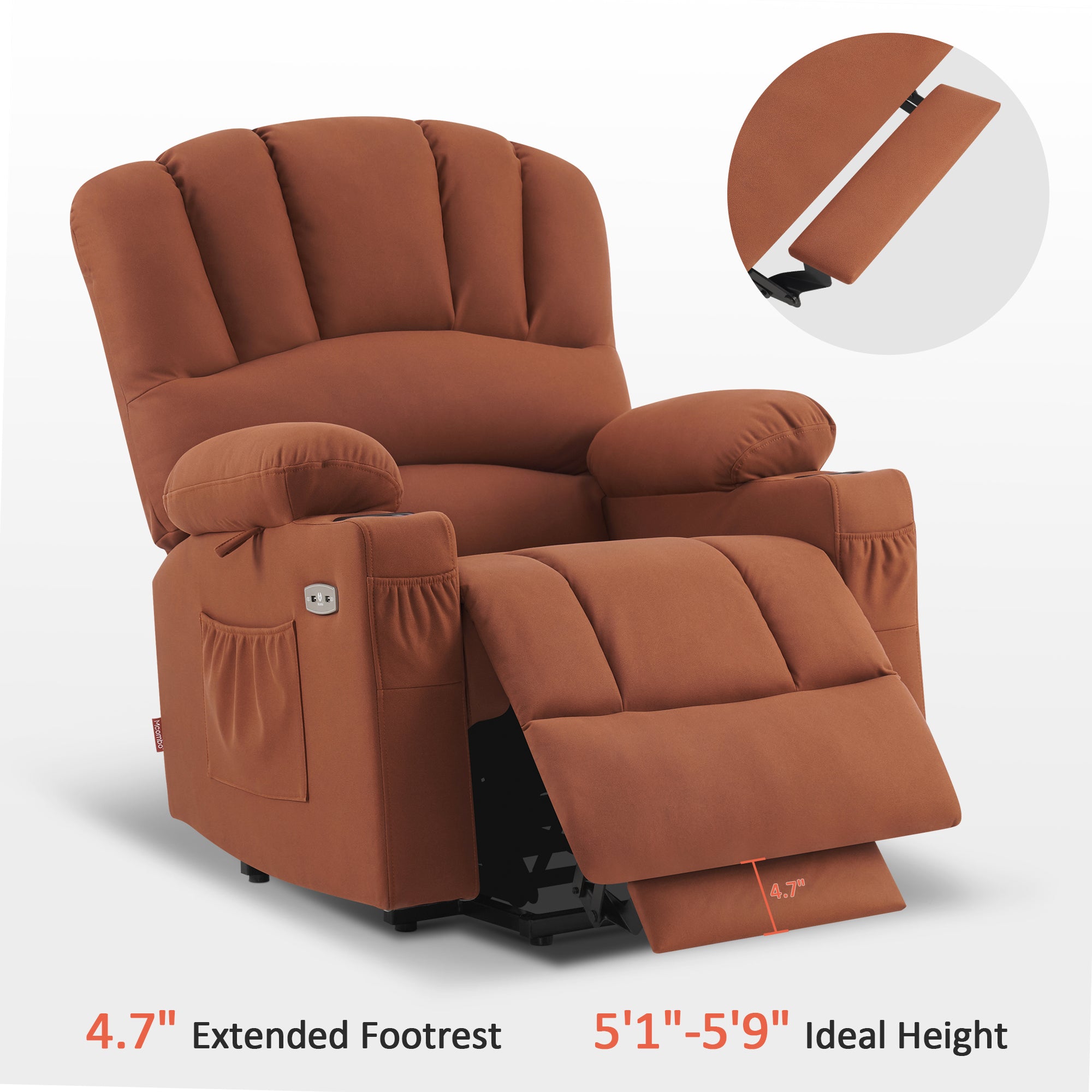 MCombo Power Lift Recliner Chair Sofa with Massage and Heat for Elderly People, Cup Holders, USB Ports, Side Pockets, Fabric 7095 Series