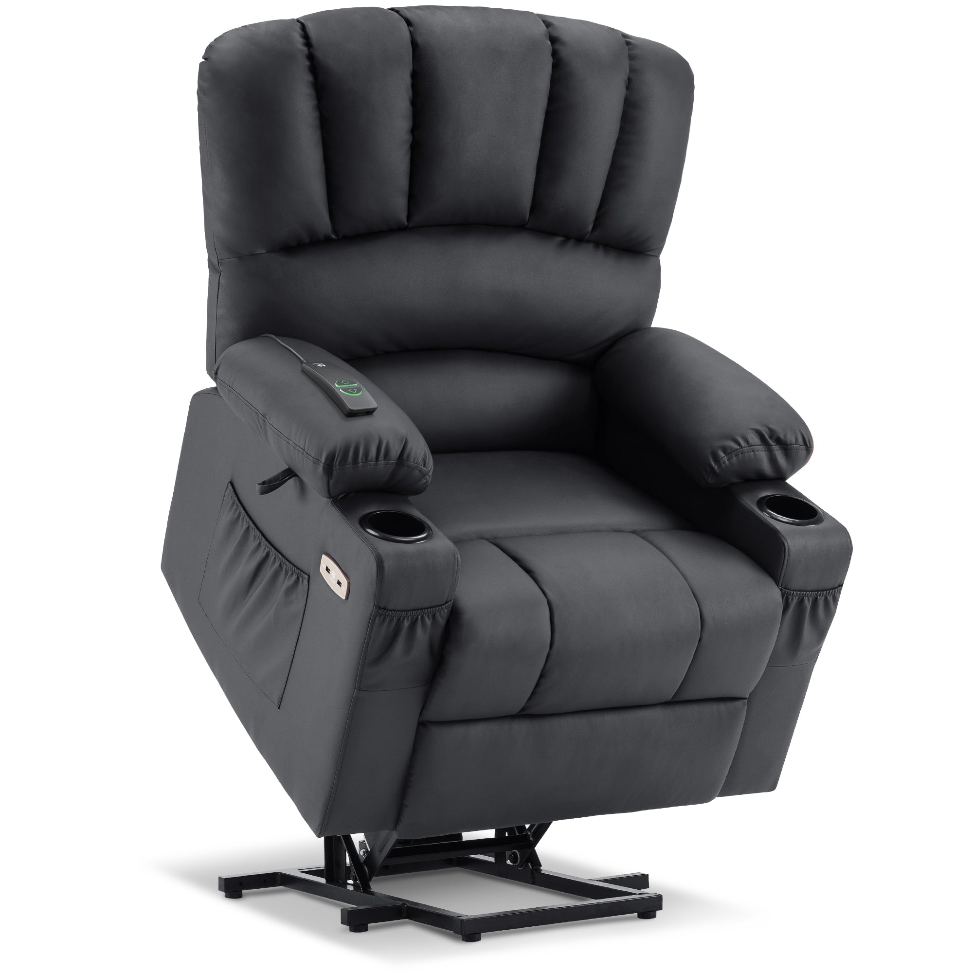 MCombo Power Lift Recliner Chair Sofa with Massage and Heat for Elderly People, Cup Holders, USB Ports, Side Pockets, Faux Leather 7095 Series