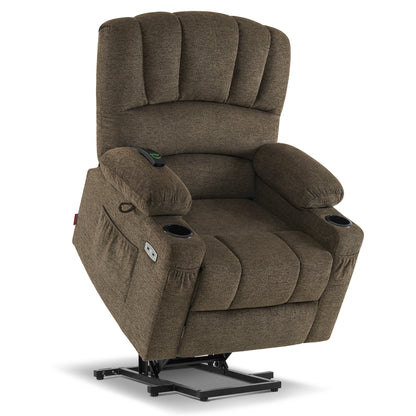 MCombo Power Lift Recliner Chair Sofa with Massage and Heat for Elderly People, Cup Holders, USB Ports, Side Pockets, Fabric 7095 Series