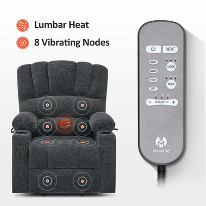 MCombo Power Lift Recliner Chair Sofa with Massage and Heat for Elderly People, Cup Holders, USB Ports, Side Pockets, Fabric 7095 Series