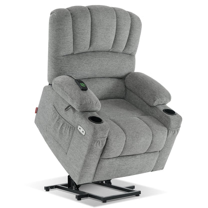 MCombo Power Lift Recliner Chair Sofa with Massage and Heat for Elderly People, Cup Holders, USB Ports, Side Pockets, Fabric 7095 Series