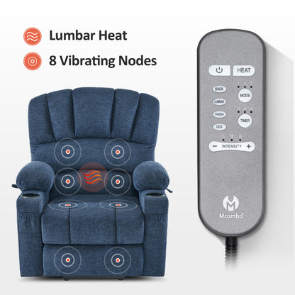 MCombo Power Lift Recliner Chair Sofa with Massage and Heat for Elderly People, Cup Holders, USB Ports, Side Pockets, Fabric 7095 Series