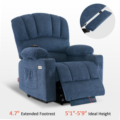 MCombo Power Lift Recliner Chair Sofa with Massage and Heat for Elderly People, Cup Holders, USB Ports, Side Pockets, Fabric 7095 Series