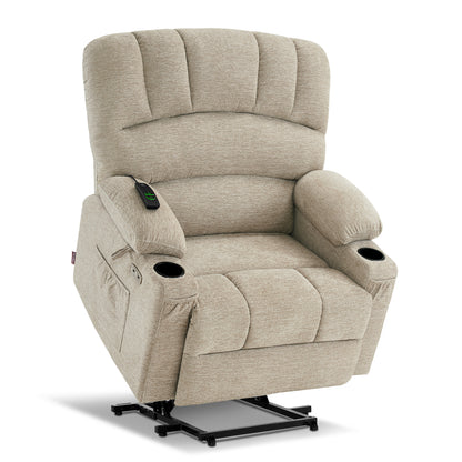 MCombo Power Lift Recliner Chair Sofa with Massage and Heat for Elderly People, Cup Holders, USB Ports, Side Pockets, Fabric 7095 Series