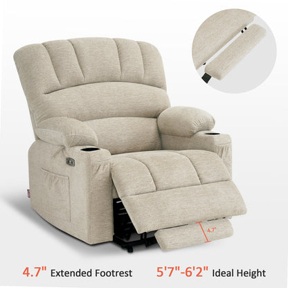 MCombo Power Lift Recliner Chair Sofa with Massage and Heat for Elderly People, Cup Holders, USB Ports, Side Pockets, Fabric 7095 Series