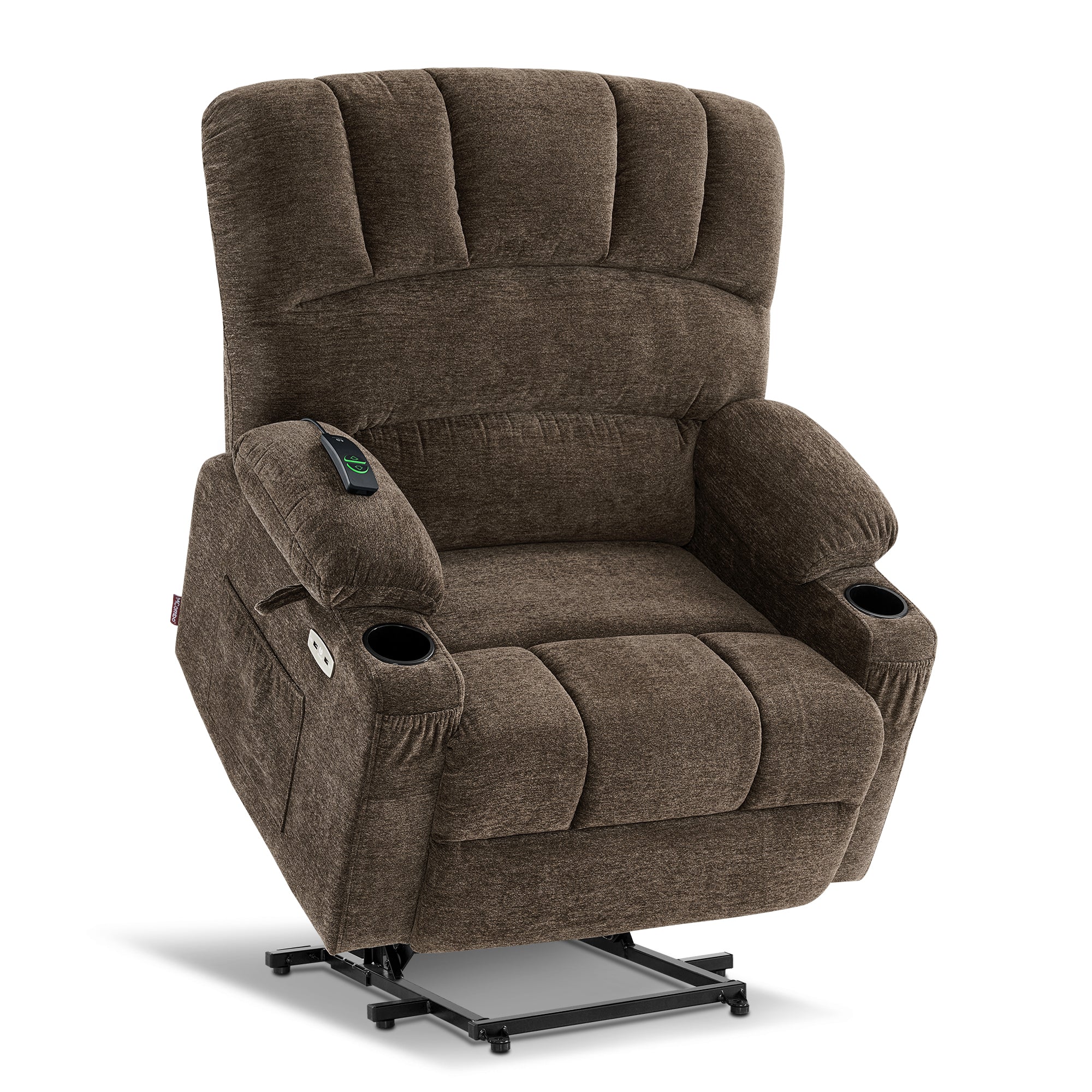 MCombo Power Lift Recliner Chair Sofa with Massage and Heat for Elderly People, Cup Holders, USB Ports, Side Pockets, Fabric 7095 Series