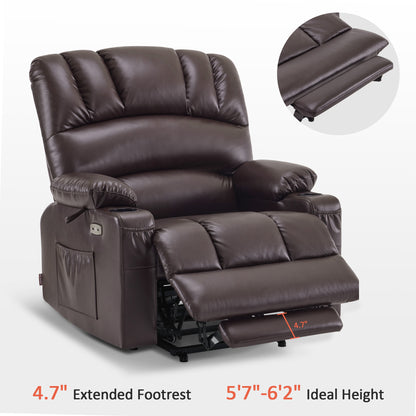 MCombo Power Lift Recliner Chair Sofa with Massage and Heat for Elderly People, Cup Holders, USB Ports, Side Pockets, Faux Leather 7095 Series