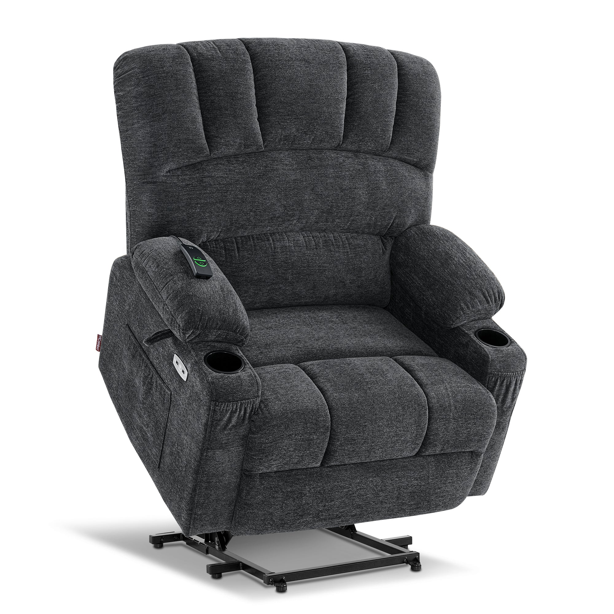 MCombo Power Lift Recliner Chair Sofa with Massage and Heat for Elderly People, Cup Holders, USB Ports, Side Pockets, Fabric 7095 Series